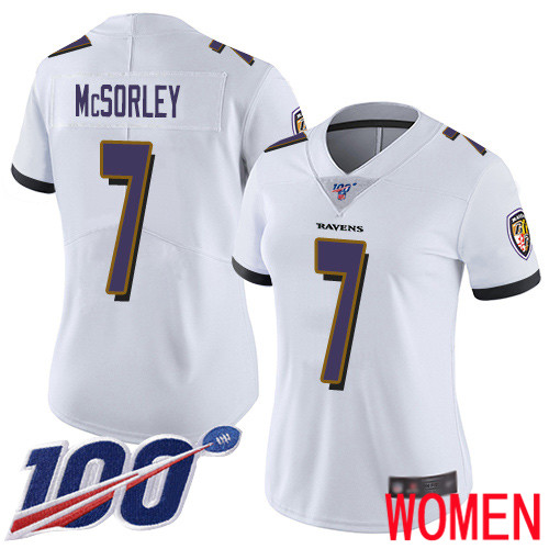 Baltimore Ravens Limited White Women Trace McSorley Road Jersey NFL Football 7 100th Season Vapor Untouchable